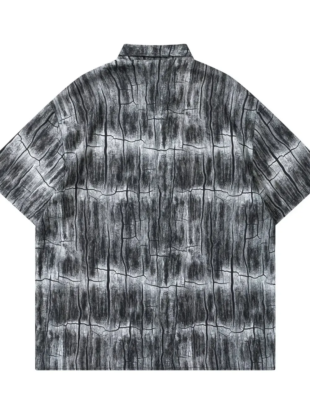 Black Oversized Printed Short Sleeve Button-Up Shirt