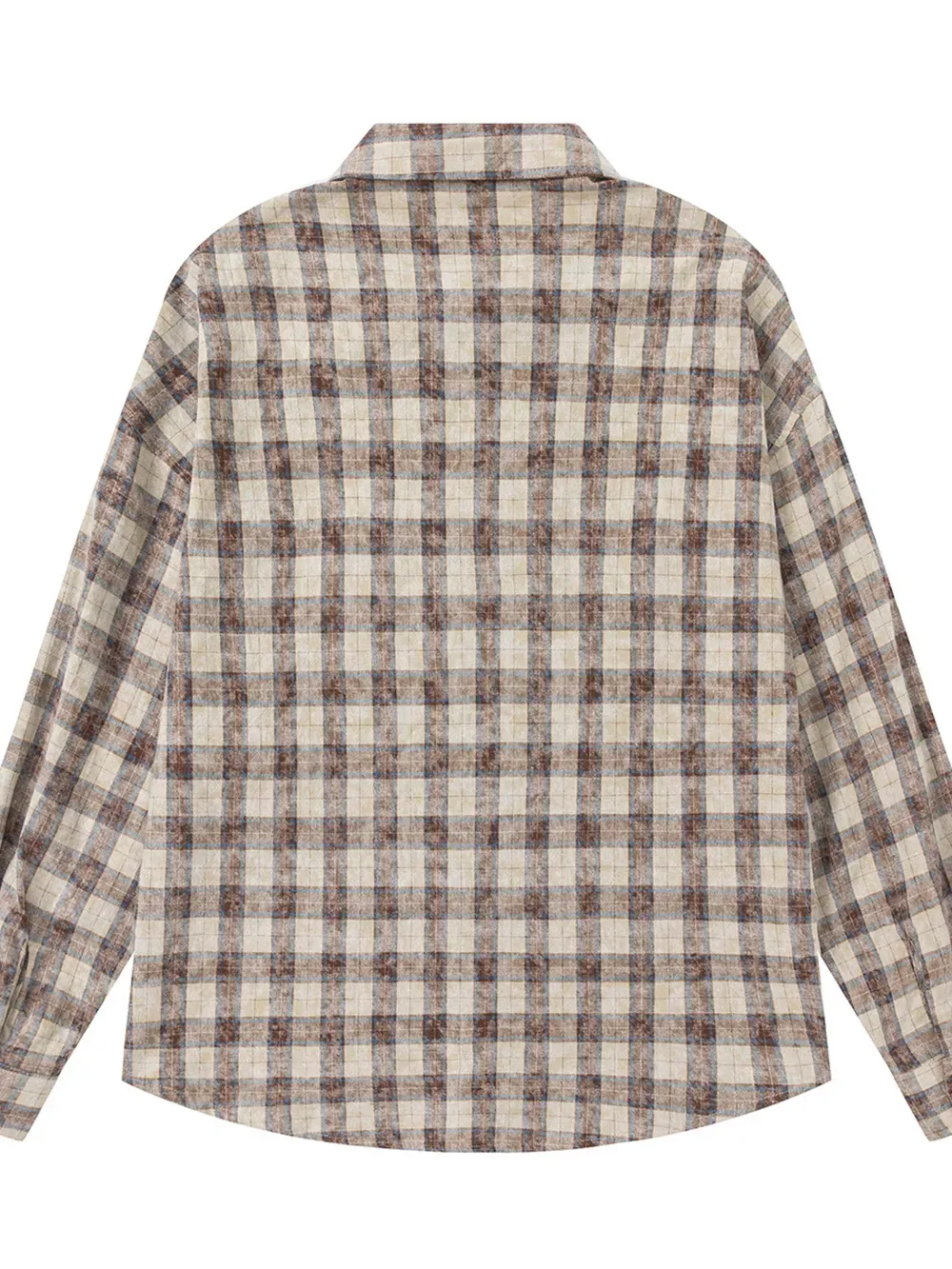 Coffee Oversized Distressed Plaid Long Sleeve Shirt