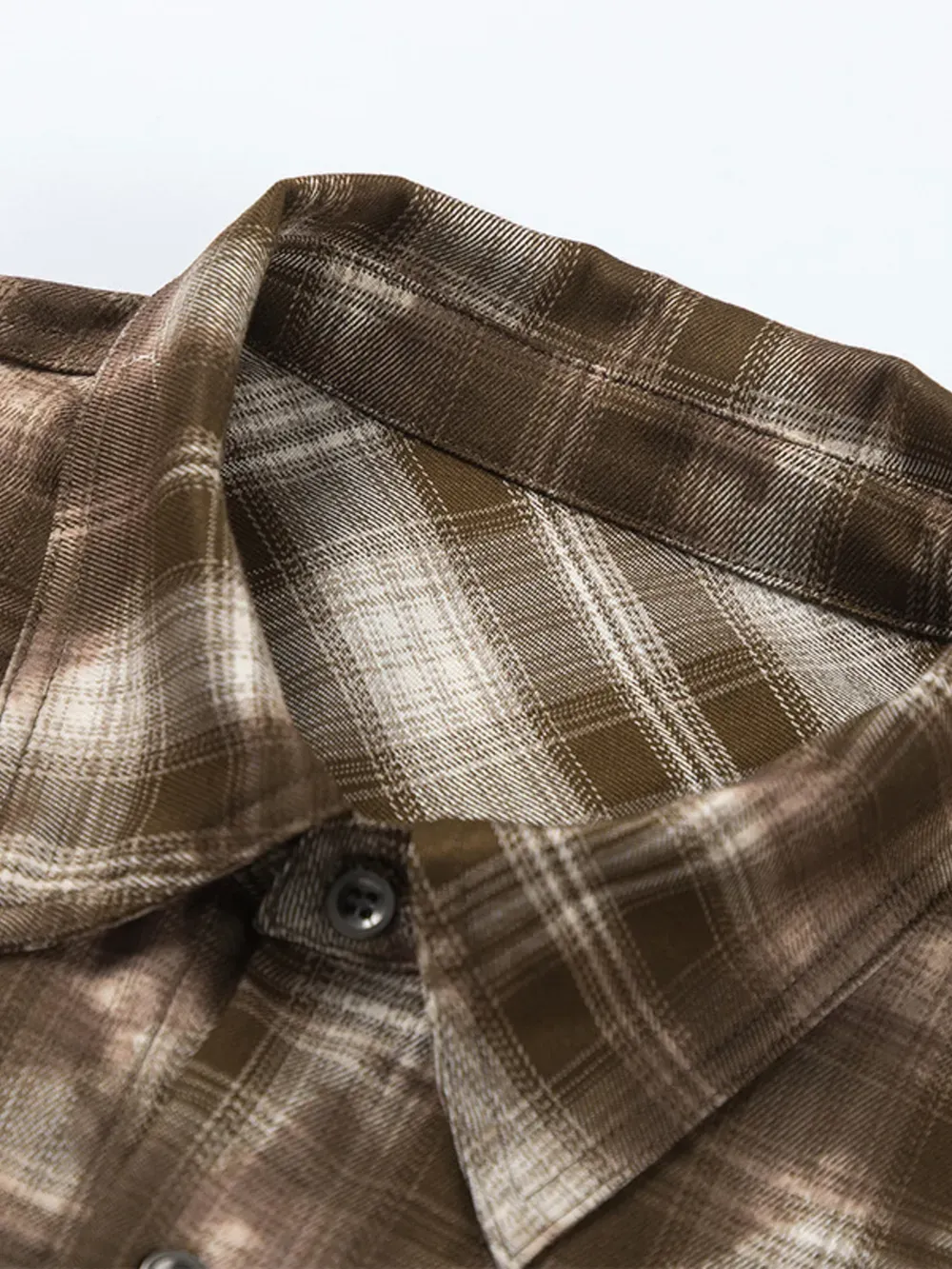 Coffee Plaid Long Sleeve Pocket Button-Up Shirt