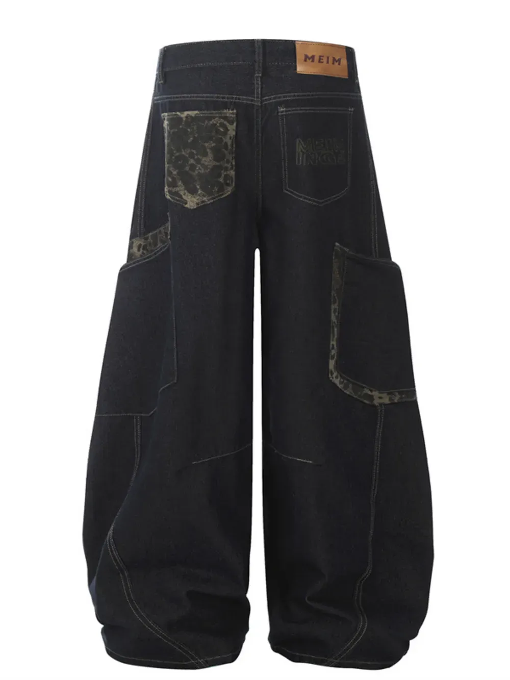 Dark Blue Oversized Utility Wide Leg Cargo Jeans