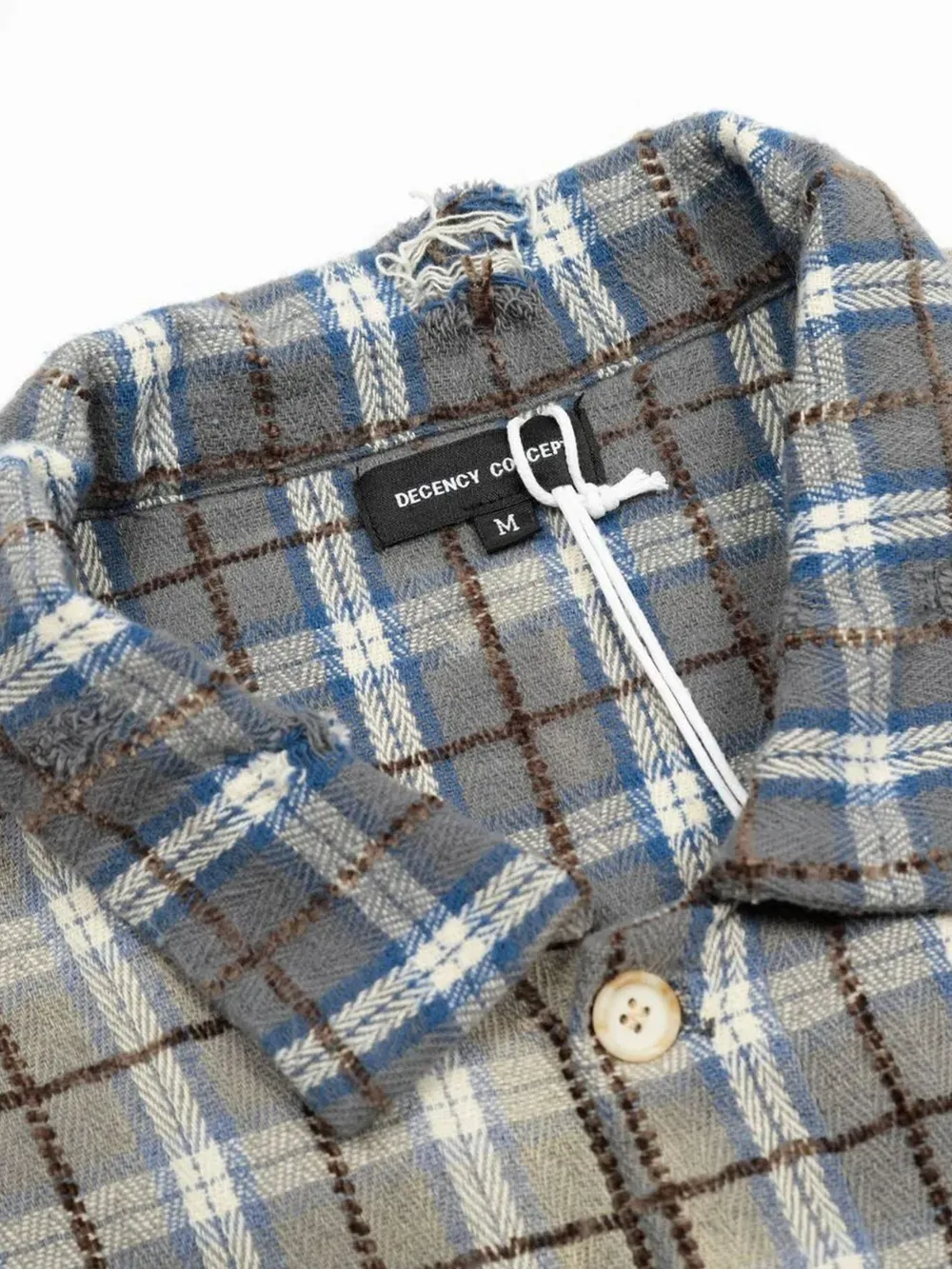 Grey Plaid Raw Edge Short Sleeve Button-Up Shirt