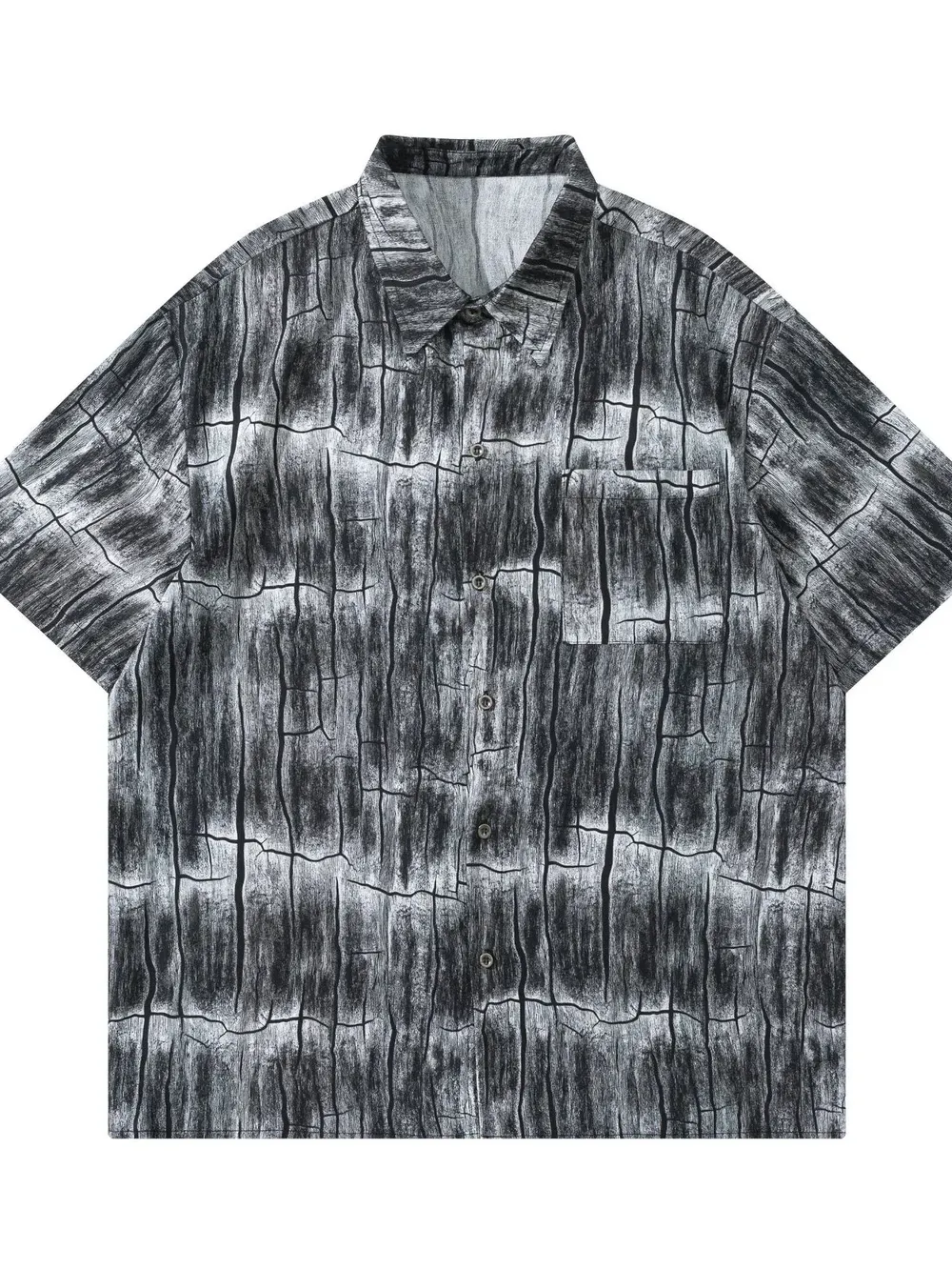 Men Black Oversized Printed Short Sleeve Button-Up Shirt