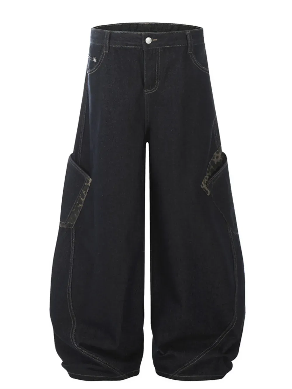 Men Dark Blue Oversized Utility Wide Leg Cargo Jeans