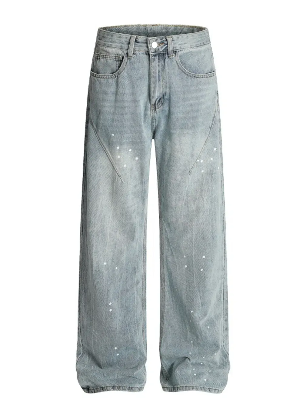 Men Light Blue Relaxed Wide Leg Denim Pants