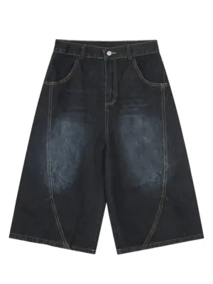 Men's Relaxed Fit Washed Wide Leg Denim Shorts
