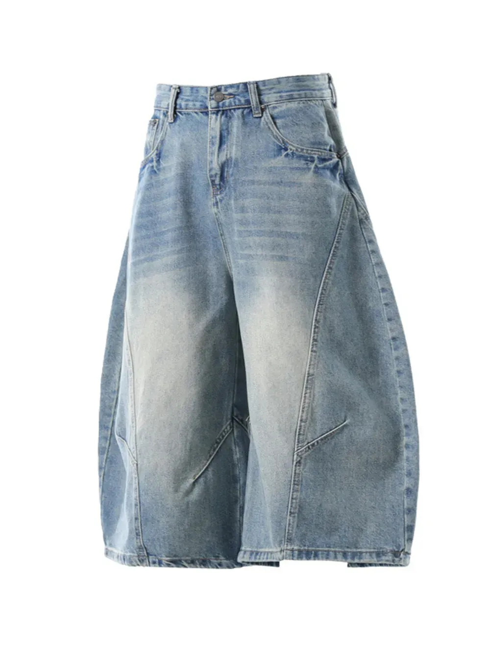 Men Relaxed Washed Wide Leg Denim Shorts